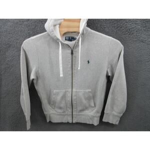 Polo Ralph Lauren Hoodie Mens Medium Gray Full Zip Fleece Thermal Waffle Hood